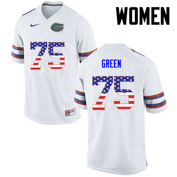 Women Florida Gators #75 Chaz Green College Football USA Flag Fashion Jerseys-White